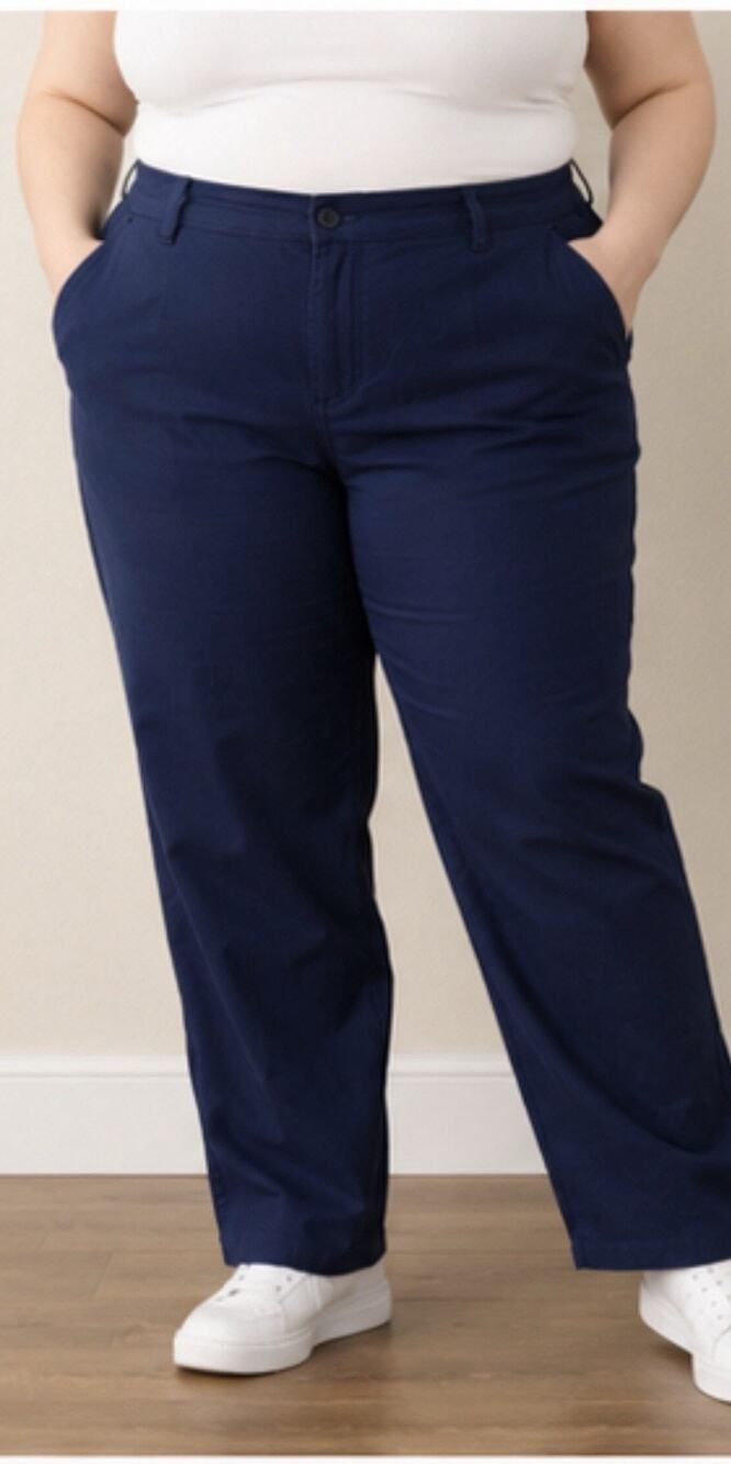M&Co Plus Womens Pants Size 22 Navy Blue Straight Leg Casual Trousers